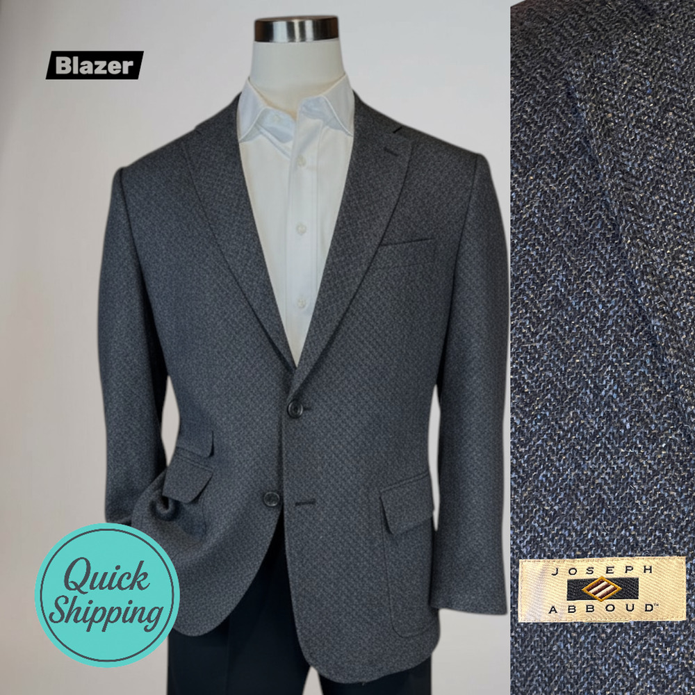 Joseph Abboud XL 44R Mens Blue Gray Herringbone Tweed Textur Blazer Sport Jacket